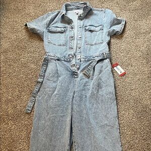 Denim Short Sleeve Jumpsuit with Belt Steven Madden XL